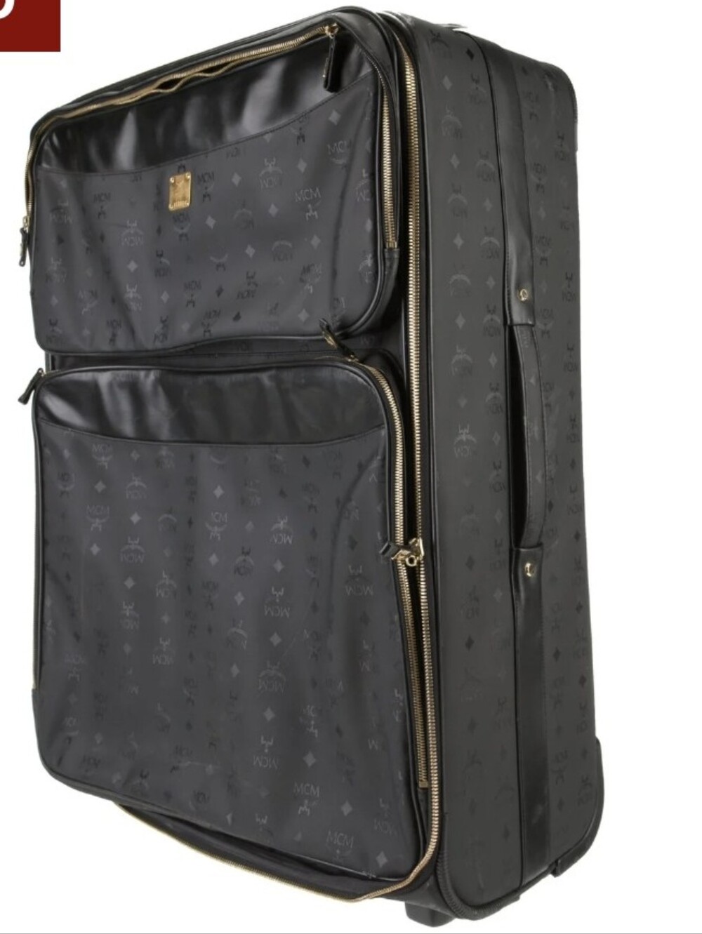 MCM Black Logo-Print Rolling Suitcase with Gold Hardware